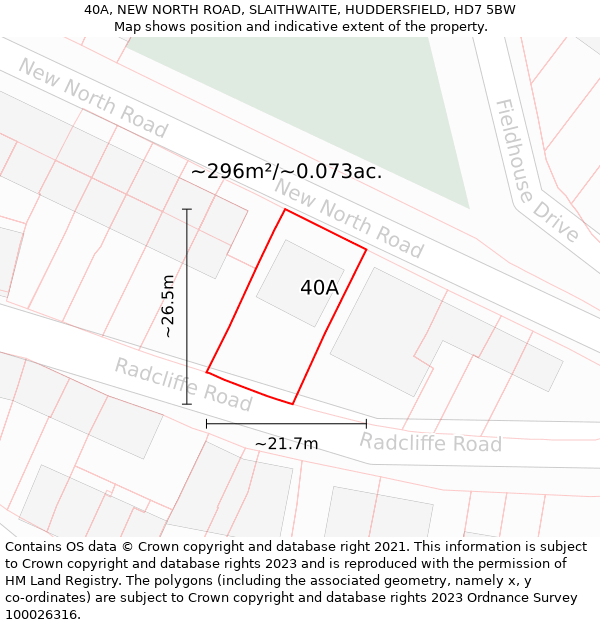 40A, NEW NORTH ROAD, SLAITHWAITE, HUDDERSFIELD, HD7 5BW: Plot and title map