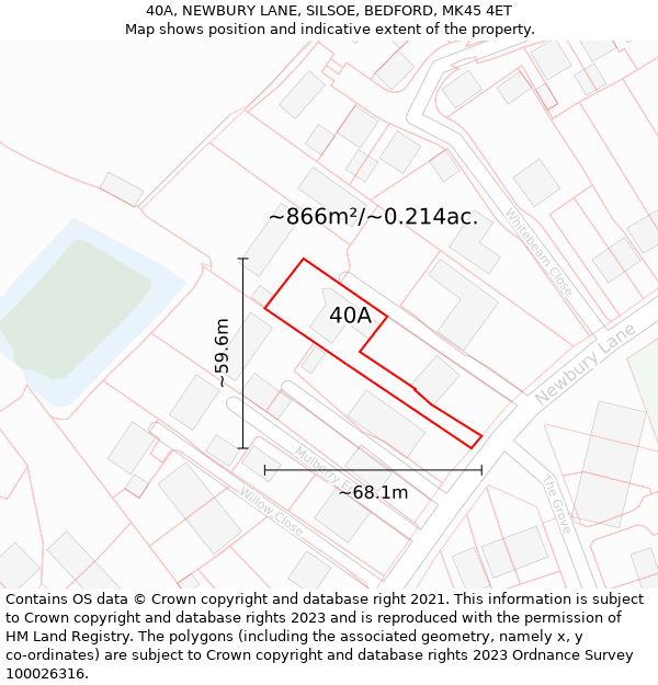 40A, NEWBURY LANE, SILSOE, BEDFORD, MK45 4ET: Plot and title map