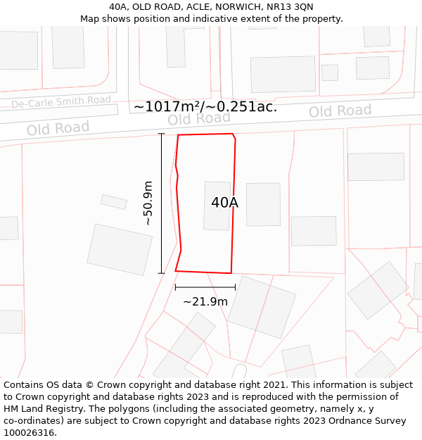 40A, OLD ROAD, ACLE, NORWICH, NR13 3QN: Plot and title map