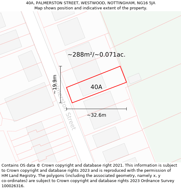 40A, PALMERSTON STREET, WESTWOOD, NOTTINGHAM, NG16 5JA: Plot and title map