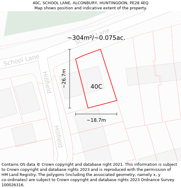 40C, SCHOOL LANE, ALCONBURY, HUNTINGDON, PE28 4EQ: Plot and title map