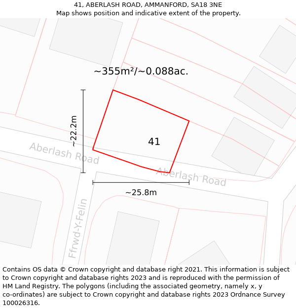 41, ABERLASH ROAD, AMMANFORD, SA18 3NE: Plot and title map