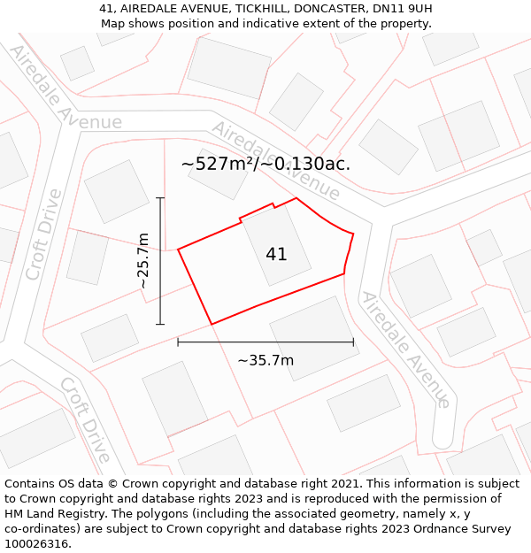 41, AIREDALE AVENUE, TICKHILL, DONCASTER, DN11 9UH: Plot and title map