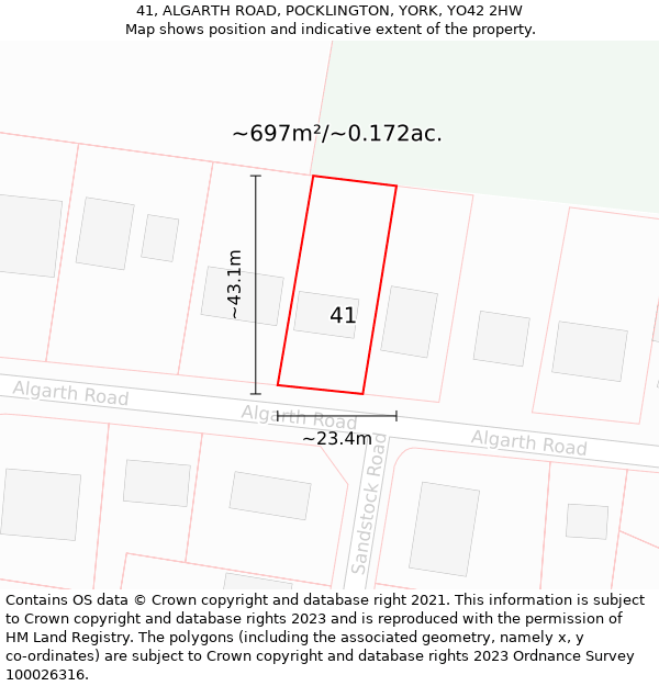 41, ALGARTH ROAD, POCKLINGTON, YORK, YO42 2HW: Plot and title map