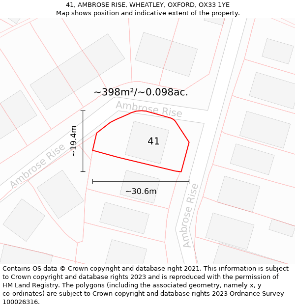 41, AMBROSE RISE, WHEATLEY, OXFORD, OX33 1YE: Plot and title map