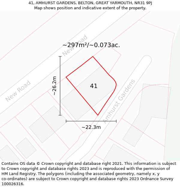 41, AMHURST GARDENS, BELTON, GREAT YARMOUTH, NR31 9PJ: Plot and title map