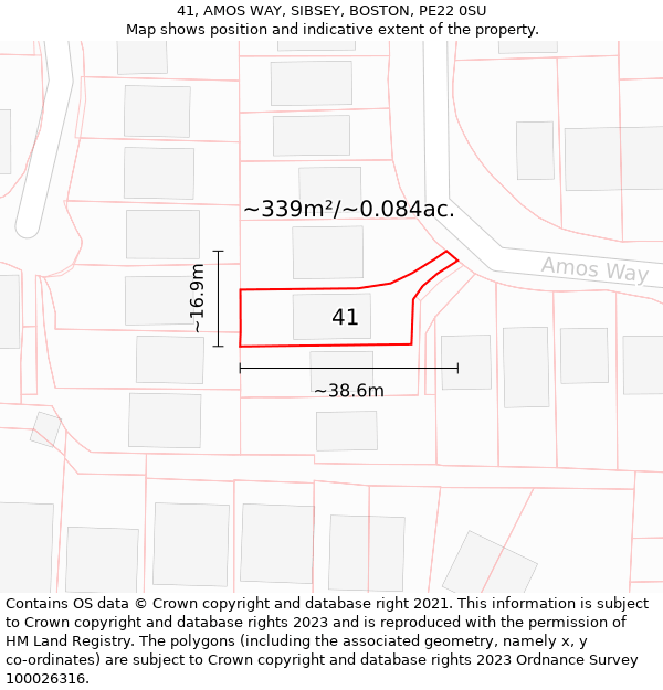 41, AMOS WAY, SIBSEY, BOSTON, PE22 0SU: Plot and title map