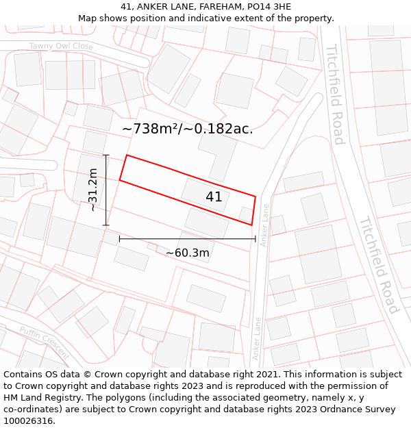 41, ANKER LANE, FAREHAM, PO14 3HE: Plot and title map