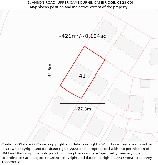 41, ANSON ROAD, UPPER CAMBOURNE, CAMBRIDGE, CB23 6DJ: Plot and title map