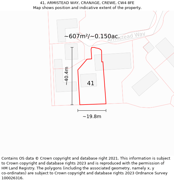 41, ARMISTEAD WAY, CRANAGE, CREWE, CW4 8FE: Plot and title map