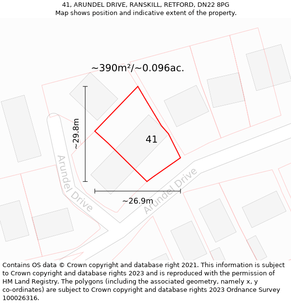 41, ARUNDEL DRIVE, RANSKILL, RETFORD, DN22 8PG: Plot and title map