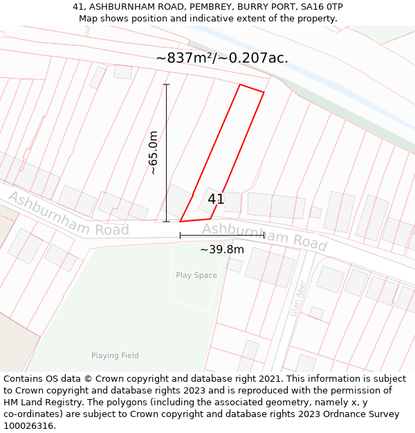 41, ASHBURNHAM ROAD, PEMBREY, BURRY PORT, SA16 0TP: Plot and title map