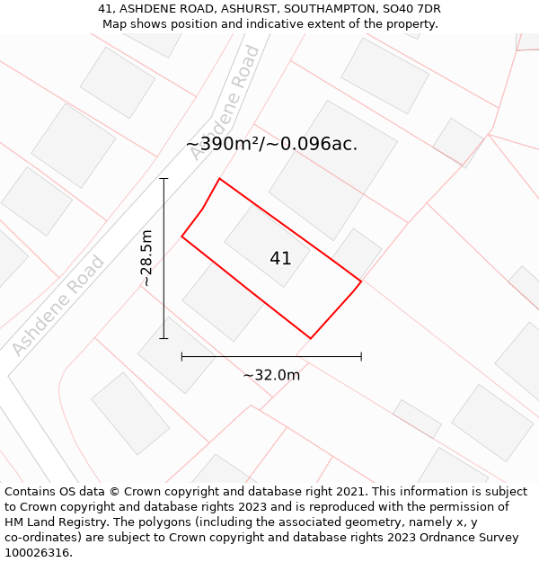 41, ASHDENE ROAD, ASHURST, SOUTHAMPTON, SO40 7DR: Plot and title map