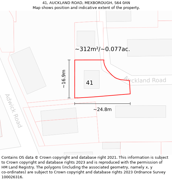 41, AUCKLAND ROAD, MEXBOROUGH, S64 0AN: Plot and title map