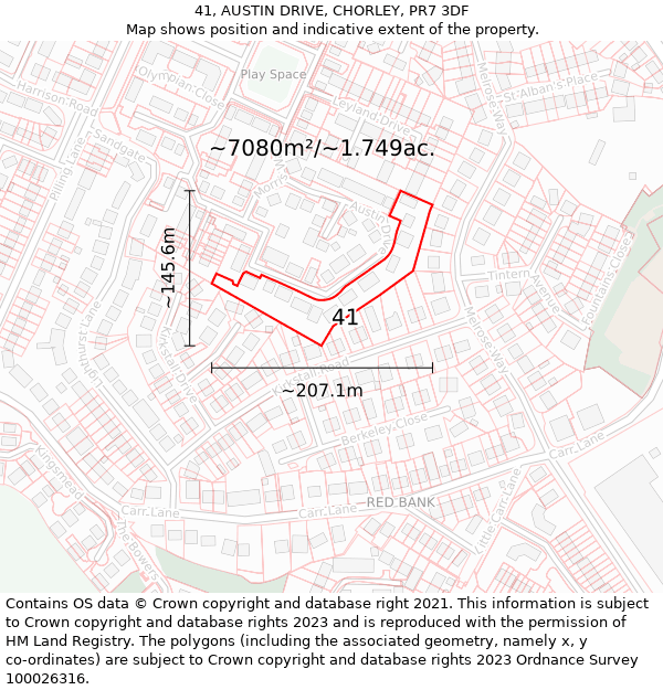 41, AUSTIN DRIVE, CHORLEY, PR7 3DF: Plot and title map