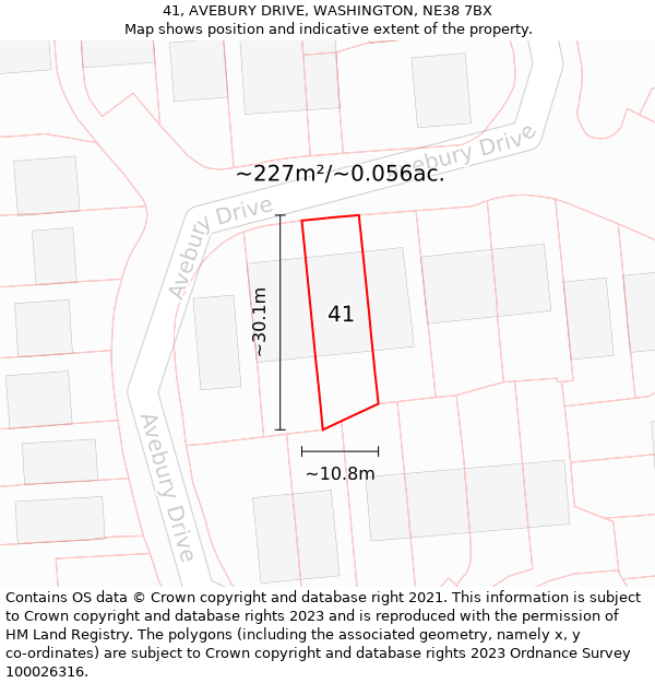 41, AVEBURY DRIVE, WASHINGTON, NE38 7BX: Plot and title map