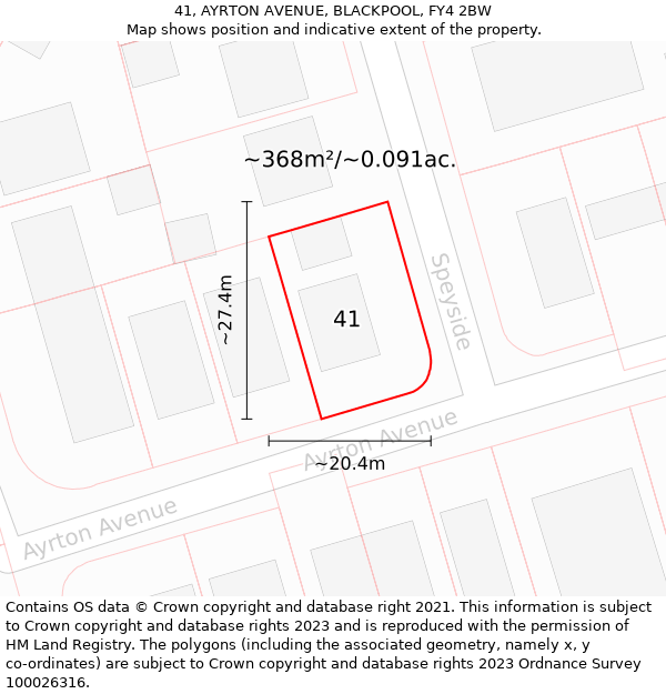 41, AYRTON AVENUE, BLACKPOOL, FY4 2BW: Plot and title map
