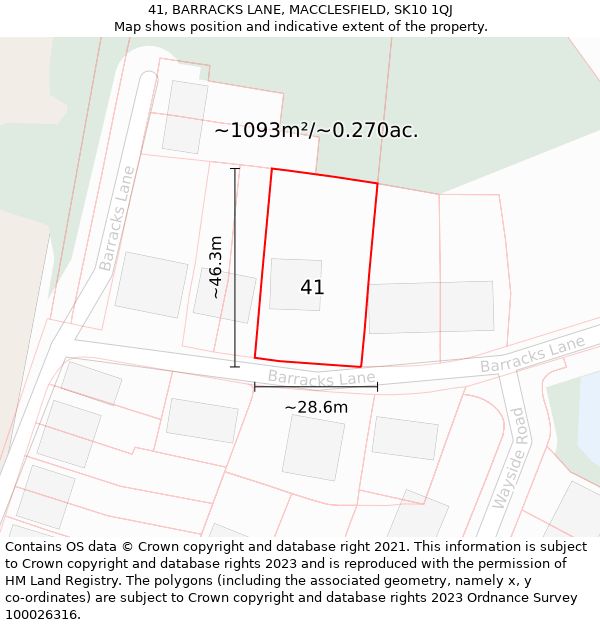 41, BARRACKS LANE, MACCLESFIELD, SK10 1QJ: Plot and title map