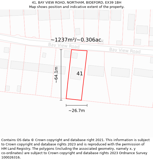 41, BAY VIEW ROAD, NORTHAM, BIDEFORD, EX39 1BH: Plot and title map