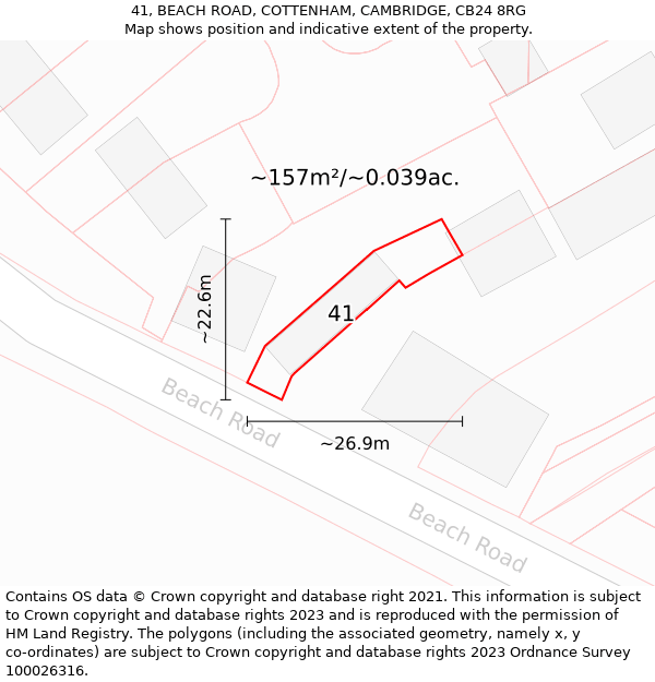 41, BEACH ROAD, COTTENHAM, CAMBRIDGE, CB24 8RG: Plot and title map