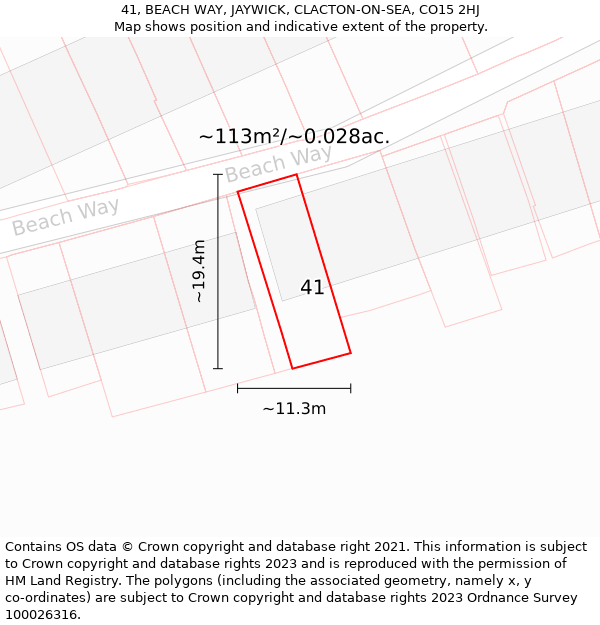 41, BEACH WAY, JAYWICK, CLACTON-ON-SEA, CO15 2HJ: Plot and title map