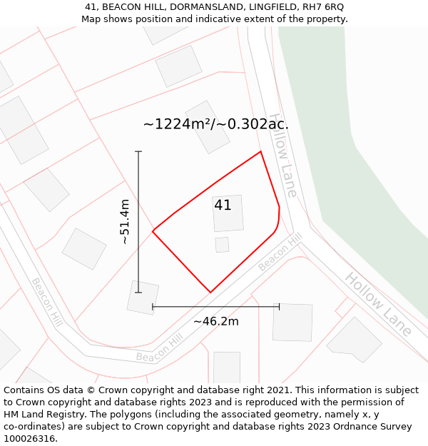 41, BEACON HILL, DORMANSLAND, LINGFIELD, RH7 6RQ: Plot and title map