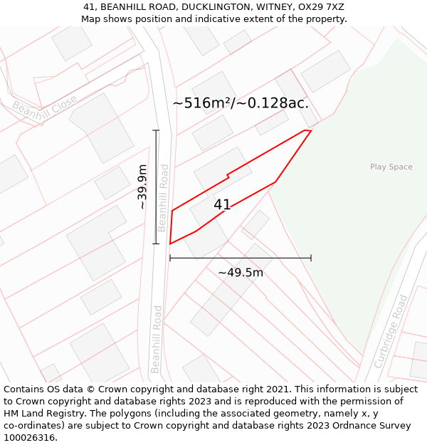 41, BEANHILL ROAD, DUCKLINGTON, WITNEY, OX29 7XZ: Plot and title map