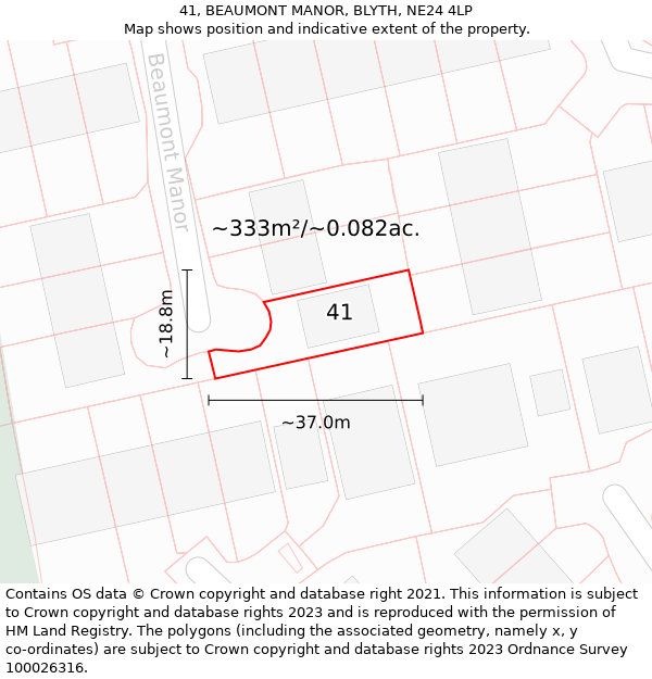 41, BEAUMONT MANOR, BLYTH, NE24 4LP: Plot and title map
