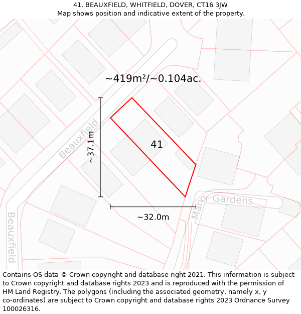 41, BEAUXFIELD, WHITFIELD, DOVER, CT16 3JW: Plot and title map