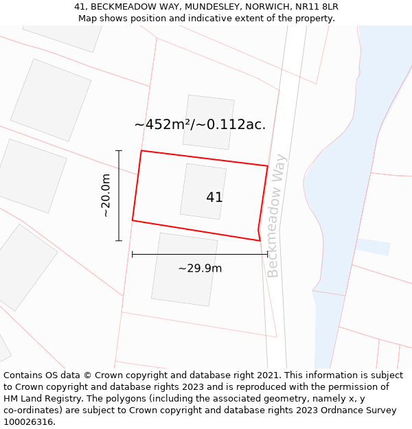 41, BECKMEADOW WAY, MUNDESLEY, NORWICH, NR11 8LR: Plot and title map