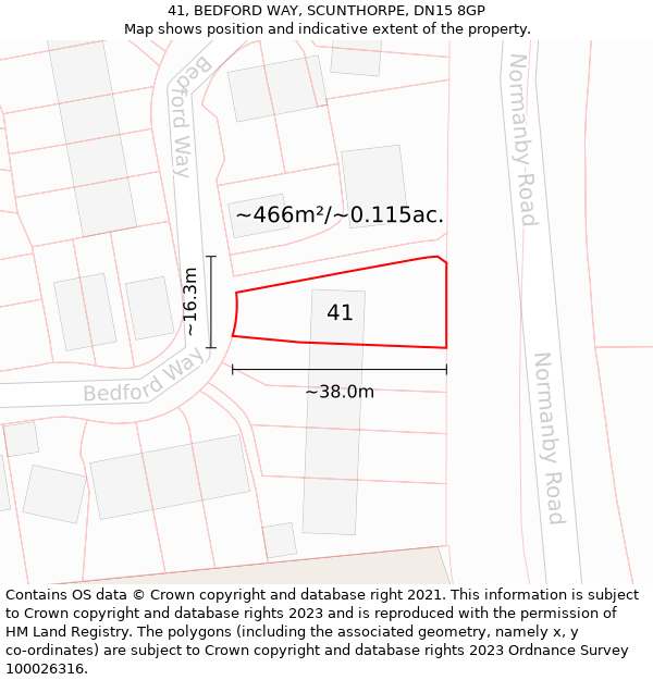 41, BEDFORD WAY, SCUNTHORPE, DN15 8GP: Plot and title map