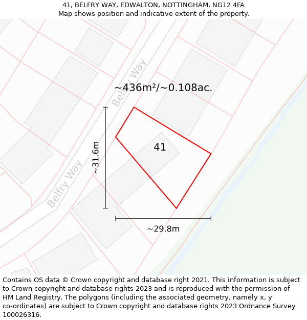 41, BELFRY WAY, EDWALTON, NOTTINGHAM, NG12 4FA: Plot and title map