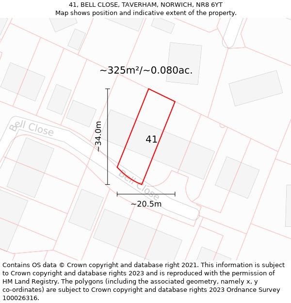 41, BELL CLOSE, TAVERHAM, NORWICH, NR8 6YT: Plot and title map
