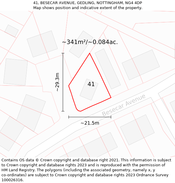 41, BESECAR AVENUE, GEDLING, NOTTINGHAM, NG4 4DP: Plot and title map