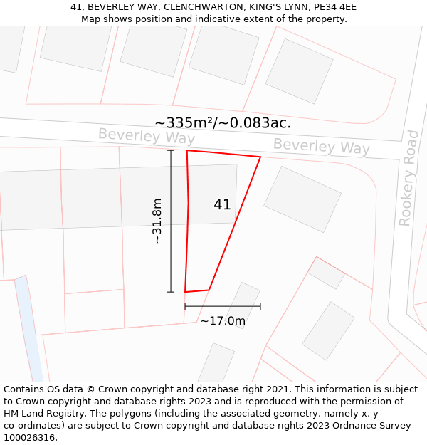 41, BEVERLEY WAY, CLENCHWARTON, KING'S LYNN, PE34 4EE: Plot and title map