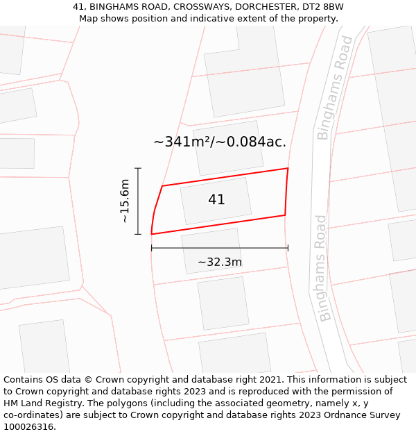 41, BINGHAMS ROAD, CROSSWAYS, DORCHESTER, DT2 8BW: Plot and title map