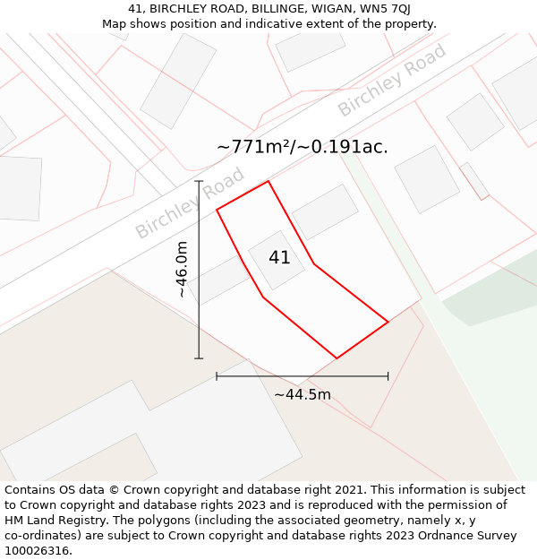 41, BIRCHLEY ROAD, BILLINGE, WIGAN, WN5 7QJ: Plot and title map