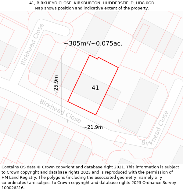 41, BIRKHEAD CLOSE, KIRKBURTON, HUDDERSFIELD, HD8 0GR: Plot and title map