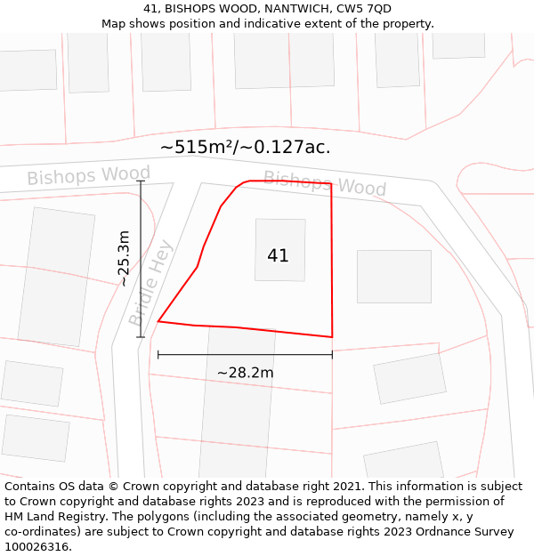 41, BISHOPS WOOD, NANTWICH, CW5 7QD: Plot and title map