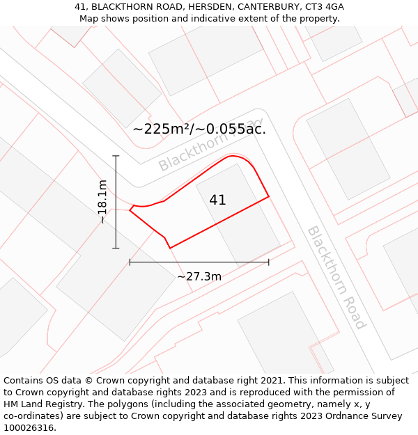 41, BLACKTHORN ROAD, HERSDEN, CANTERBURY, CT3 4GA: Plot and title map