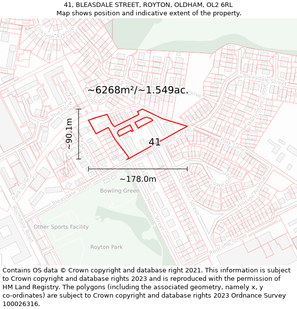 41, BLEASDALE STREET, ROYTON, OLDHAM, OL2 6RL: Plot and title map