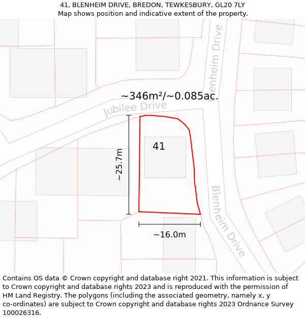 41, BLENHEIM DRIVE, BREDON, TEWKESBURY, GL20 7LY: Plot and title map