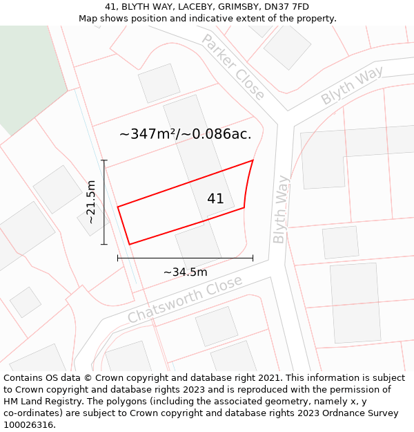 41, BLYTH WAY, LACEBY, GRIMSBY, DN37 7FD: Plot and title map