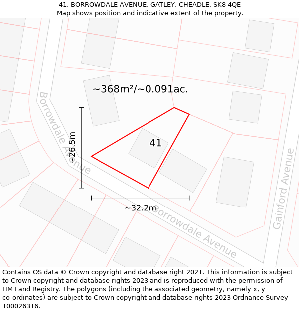 41, BORROWDALE AVENUE, GATLEY, CHEADLE, SK8 4QE: Plot and title map