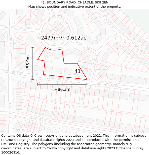 41, BOUNDARY ROAD, CHEADLE, SK8 2EN: Plot and title map