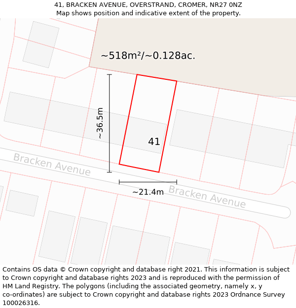 41, BRACKEN AVENUE, OVERSTRAND, CROMER, NR27 0NZ: Plot and title map