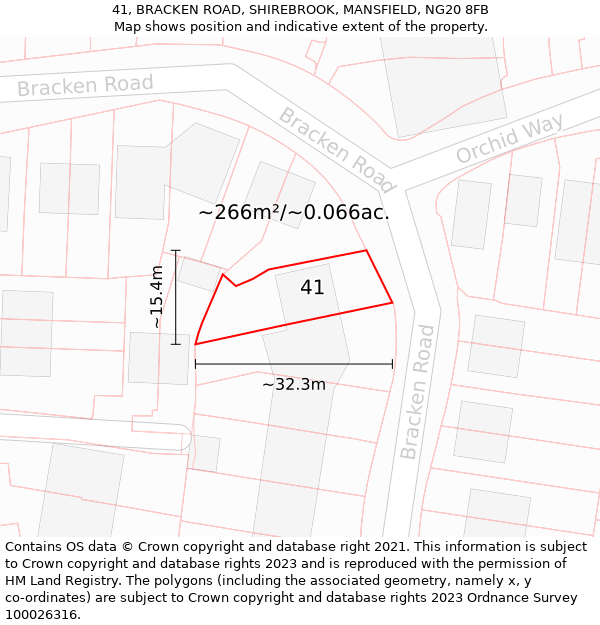 41, BRACKEN ROAD, SHIREBROOK, MANSFIELD, NG20 8FB: Plot and title map