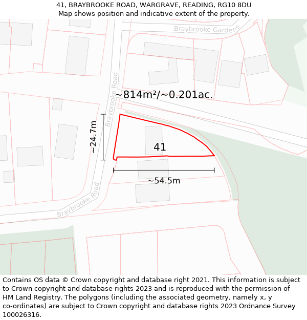 41, BRAYBROOKE ROAD, WARGRAVE, READING, RG10 8DU: Plot and title map