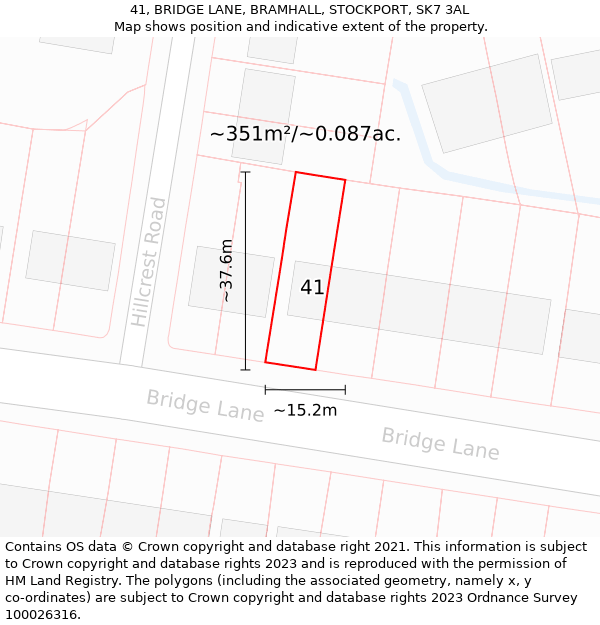 41, BRIDGE LANE, BRAMHALL, STOCKPORT, SK7 3AL: Plot and title map