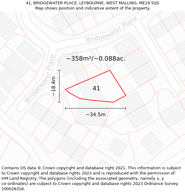 41, BRIDGEWATER PLACE, LEYBOURNE, WEST MALLING, ME19 5QS: Plot and title map